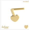 14ct Solid Gold L Shaped Heart Nose Stud