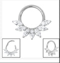 Titanium  Jewelled Leaf Hinged Clicker Ring