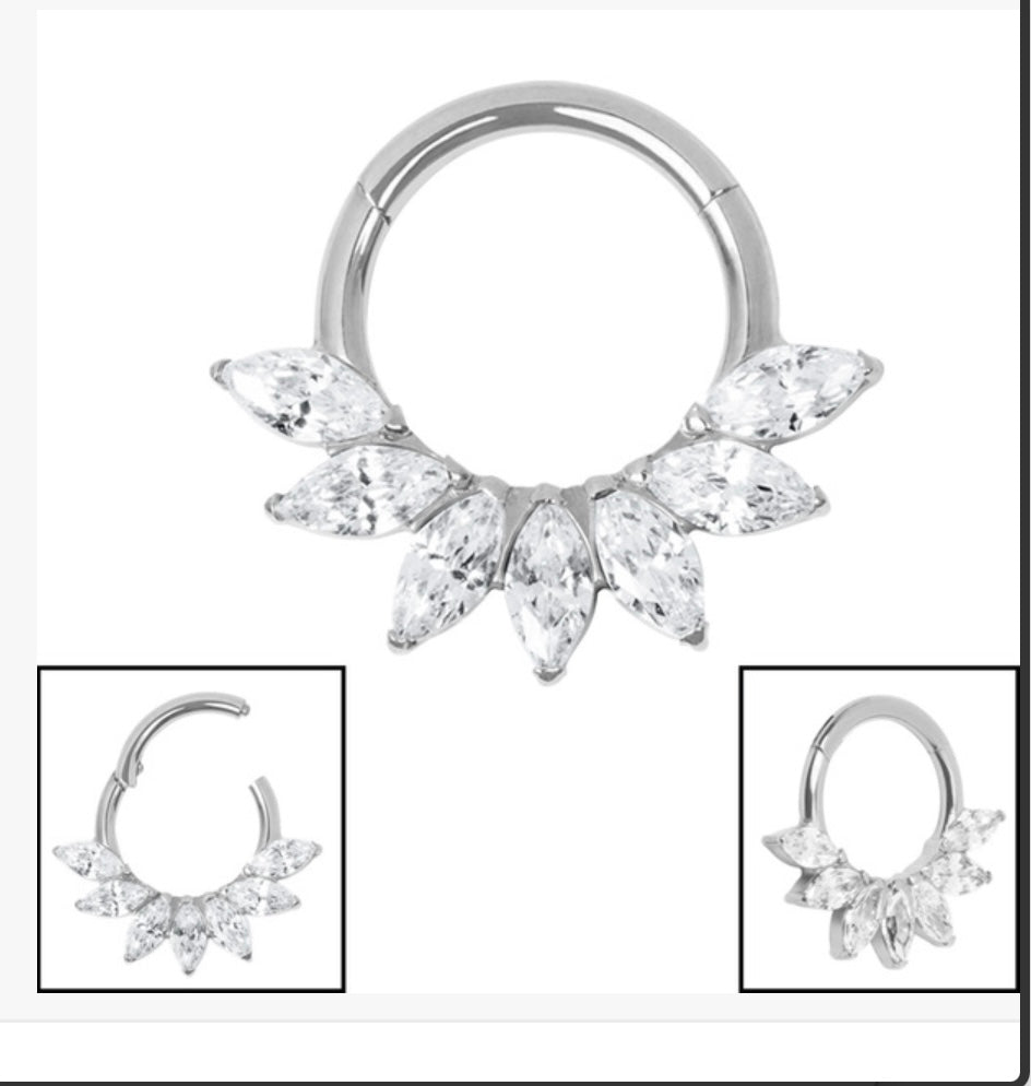 Titanium  Jewelled Leaf Hinged Clicker Ring