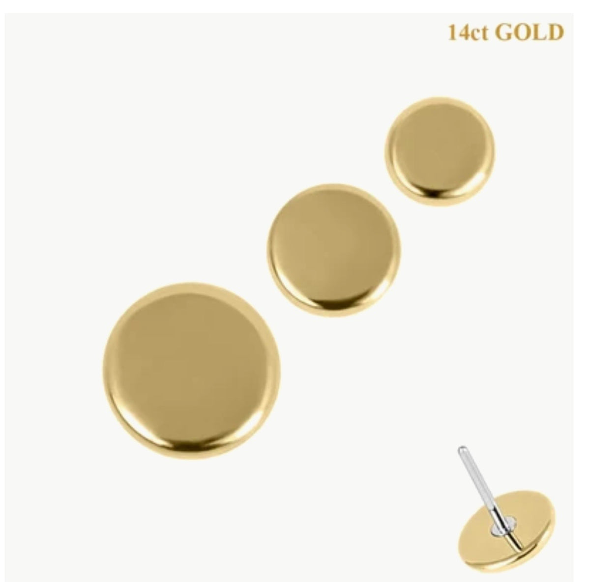 Gold Disk Solid Gold 14ct Threadless
