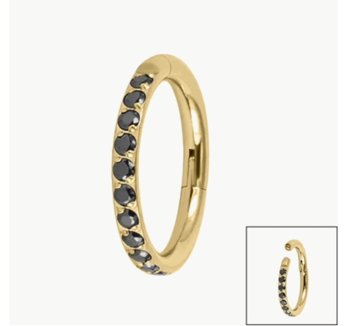 Gold Titanium 1.2mm Pave Set Jewelled Edge Hinged Clicker Ring