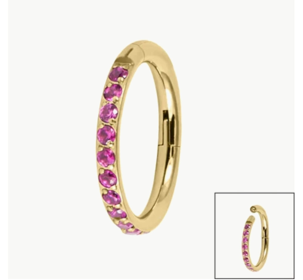 Gold Titanium 1.2mm Pave Set Jewelled Edge Hinged Clicker Ring