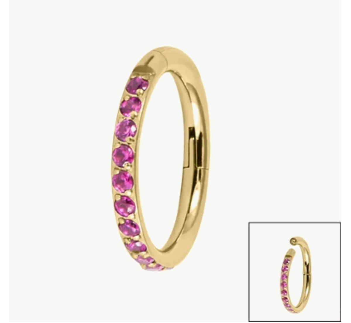 Gold Titanium 1.2mm Pave Set Jewelled Edge Hinged Clicker Ring