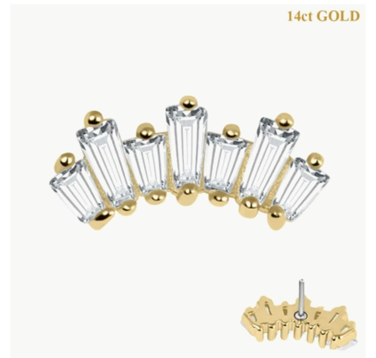 Amelia 14ct Solid Gold threadless Baguette