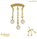 14ct Solid Gold Threadless (Bend fit)  Jewelled Chain Drops Threadless Labret