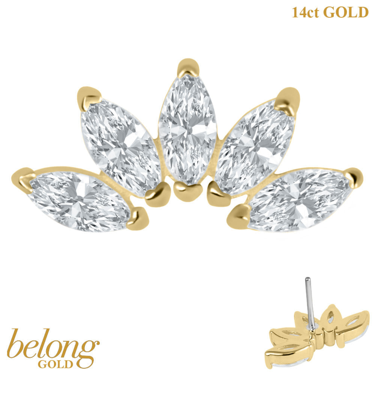 14ct Solid Gold Threadless (Bend fit) Claw Set 5