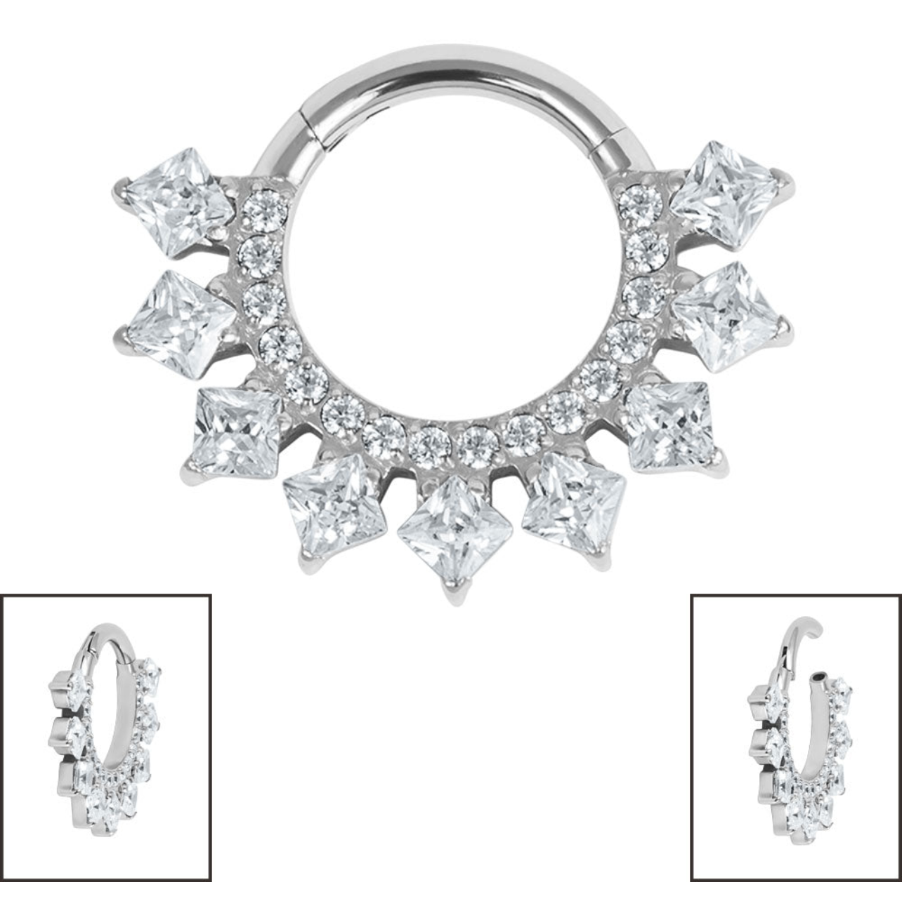 Titanium  Jewelled Hinged Clicker Ring